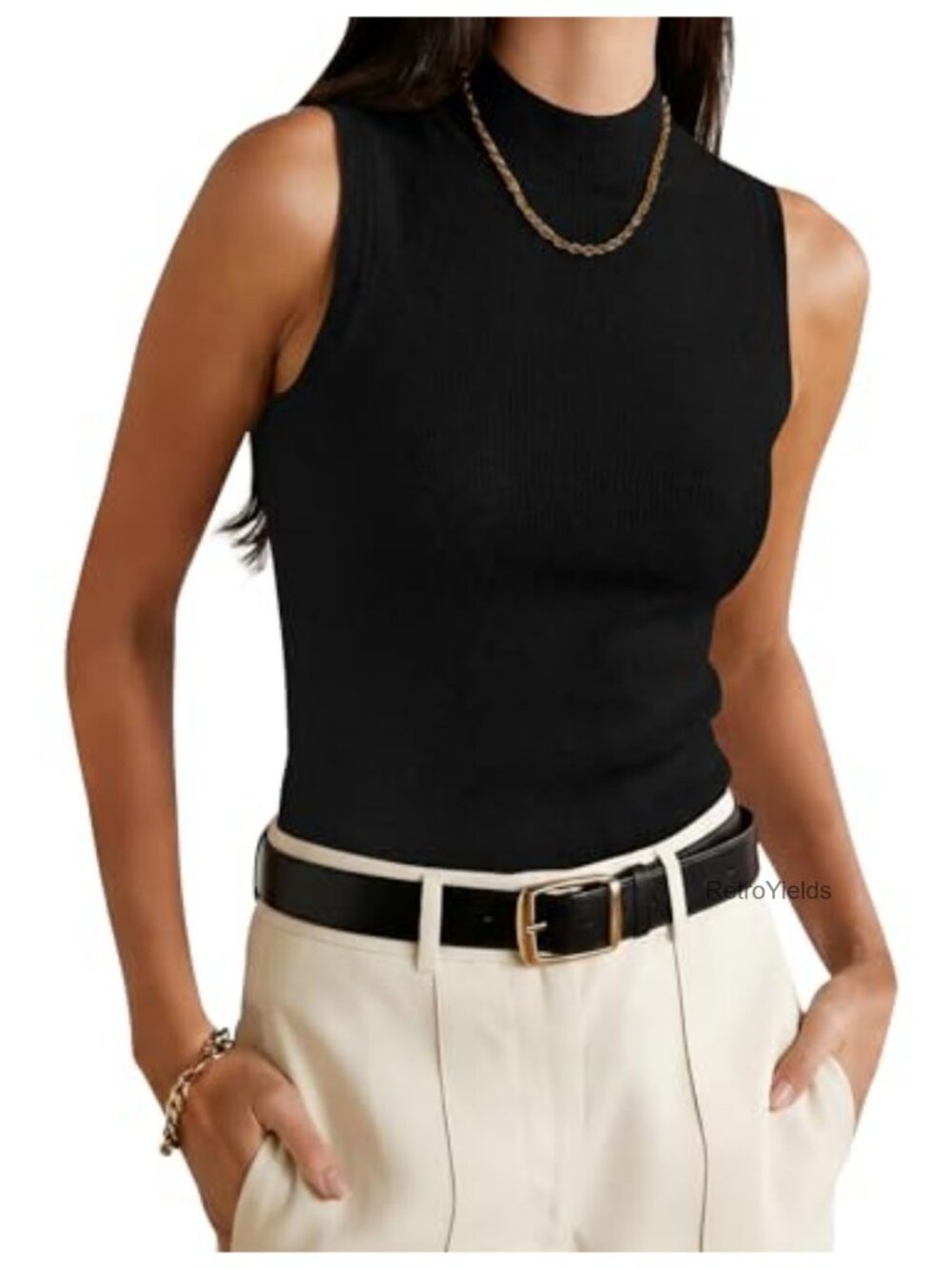 Women's Wool Blend Knit Sleeveless Mock Neck Tank Top Business Casual